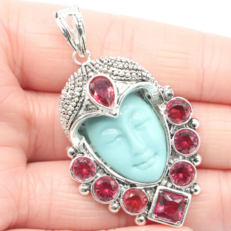 54x30mm Unique Goddess White Torquoise Face Ruby Tourmaline Peridot Amethyst Birthday Gift For Sister Silver Earrings Dating