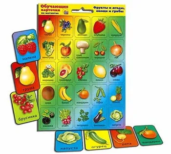 

Cards teaching on magnets "fruits and berries, vegetables and mushrooms" Red Cat км-8881