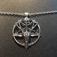 Collar de cadena con colgante de cabeza de cabra y calavera, joyería Vintage, pentagrama, hombre y mujer