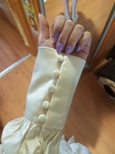 A-Line Dress V-Neck Spring Bishop-Sleeve Satin Simplee Chic Elegant Vintage High-Waist