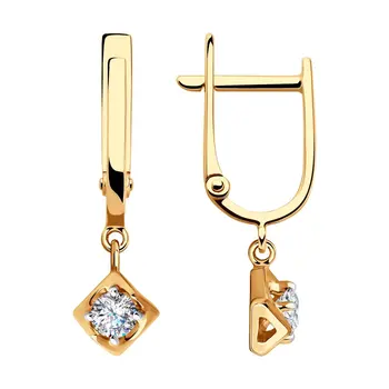 

Sokolov drop earrings with stones in gold with cubic zirconia, fashion jewelry, 585, women's male, long earrings