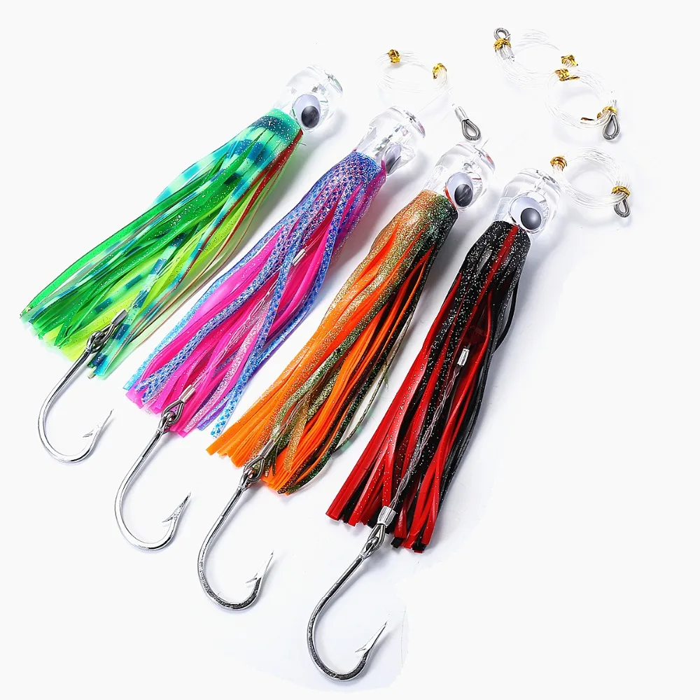 Iscas de Pesca Iscas de Saia de Atum Iscas de Pesca de Água Conjunto de 4 Trolling Polegada Água Salgada Ganchos Manipulados Grande Jogo 9 de 2 Iscas artificiais