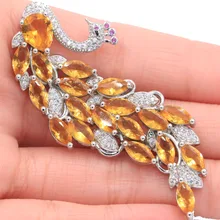 61x26 мм SheCrown большой тяжелый 13,6 г Феникс создан Золотой Цитрин розовый турмалин Свадебная серебряная брошь