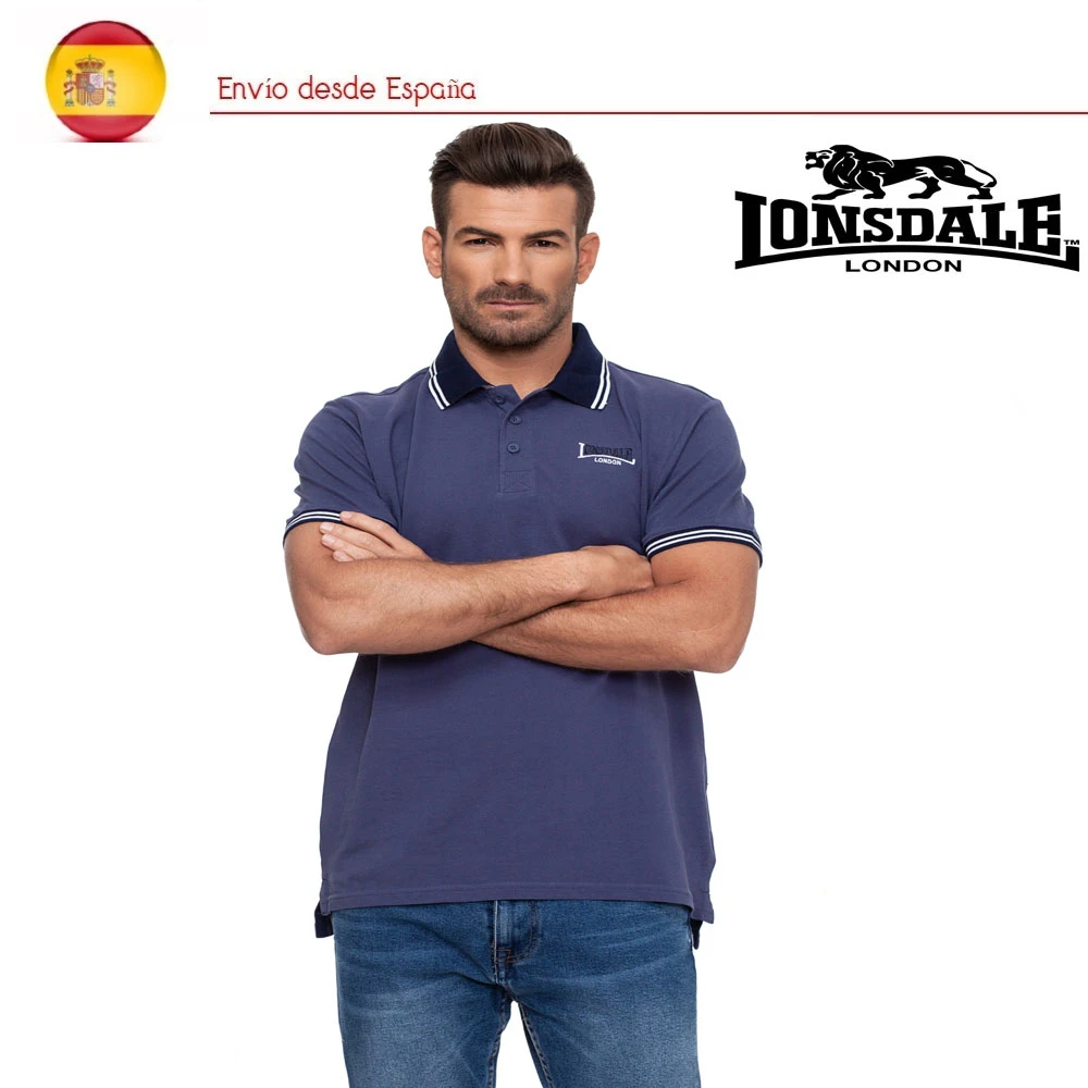 metaal Vertrek naar Voel me slecht Lonsdale London men's short sleeve Polo shirt 100% cotton blue Avio Logo  embroidered on chest, neck and sleeve rivets|Polo| - AliExpress