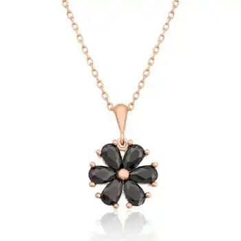 

KUTAYDAN 925 Sterling Silver Black Flower Lady Necklace