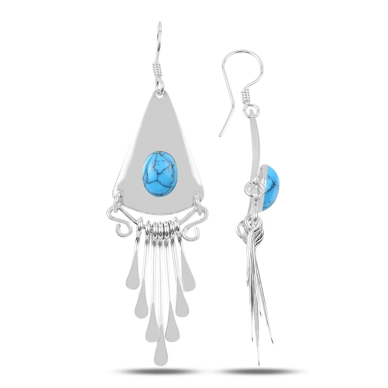 

Silver 925 Sterling Turquoise Stone Handwork Dangle Earrings