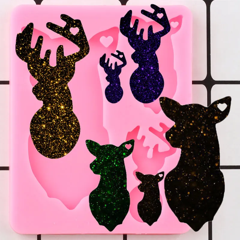 

Shiny Deer Head Silicone Mold Decoration Keychain Jewelry Making Epoxy Resin Molds DIY Handmade Charms Mould Pendant Moulds