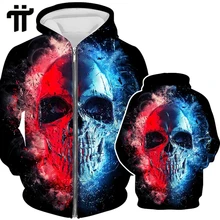 

Casual Long Sleeve Zipper Jacket Hoodie Men Skull 3D Print Sweatshirt Coat Streetwear Hip Hop Pullover Plus Size Clothes Unisex