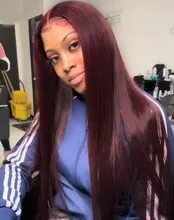 Topodmido rojo oscuro 99j Color frente de encaje pelucas con minimechones 13x4 recto pelucas de cabello humano Remy peruano Cierre de encaje de pelo peluca