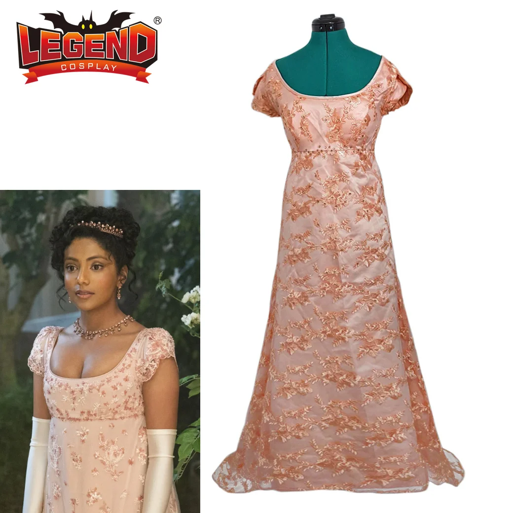 Robe de Bal Bridgerton Rose pour Femme, Costume de Cosplay Edwina Sharma, Taille Haute, Regency Era