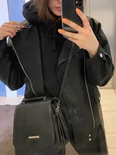 Women's Wild-Jacket Turn-Down-Collar Spring Zipper Black Fashion EAM High-Quality Loose