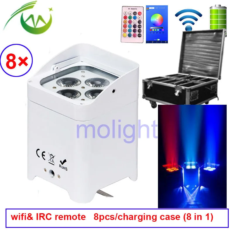 

8pc/case Battery Power 4*18w Wedding Uplight with Wifi&Remote Control Wireless DMX RGBWA UV 6in1 DJ Effect Lighting for Weddings