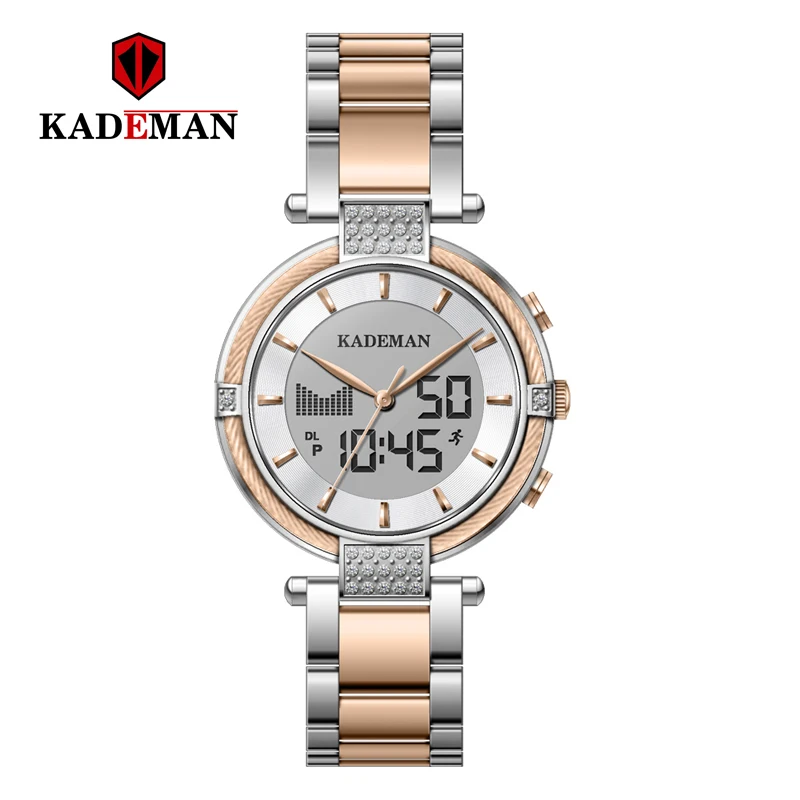 Kademan Новые Элегантные кварцевые и цифровые женские часы с ЖК-экраном Роскошные бизнес стиль модные водонепроницаемые K9080 Relogio Feminno - Цвет: K9080-SRG-SRG-SRG