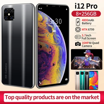 

Newest i12 Pro Mobile Phone 5.7'' HD Four Camera Universal 5G Cellphones 10-Core 8GB +256GB MTK6799,Dual SIM Android Smartphones