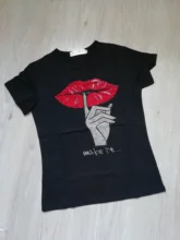 Black T-Shirts Short-Sleeve Trend-Tops Hot-Drilling Korean-Version Cotton Women Summer