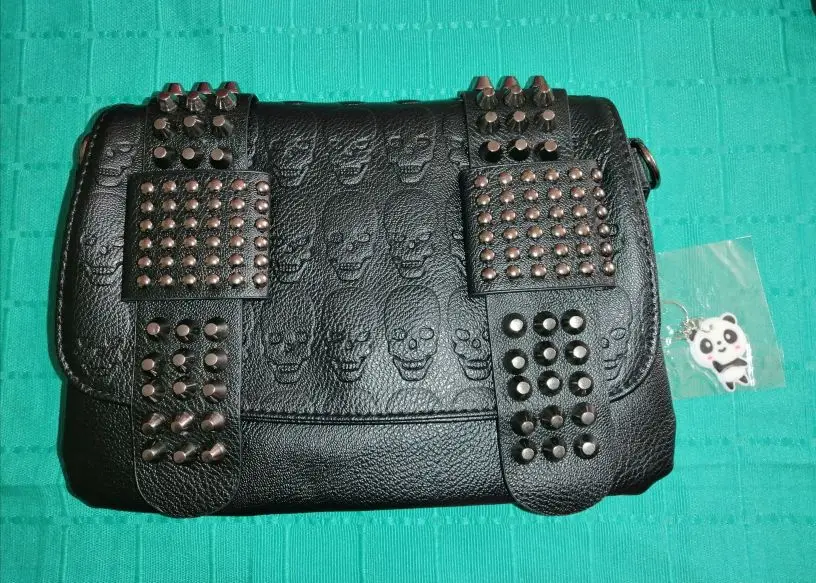 Gothic Punk Women Bag with  Rivets and Skull print photo review