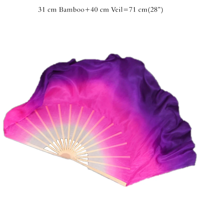 31cm 40cm veil Китайский классический Yangko танцевальный реквизит белый-розовый-фиолетовый градиентный длинный Шелковый и бамбуковый двусторонний танцевальный веер - Цвет: 31cm 40cm veil