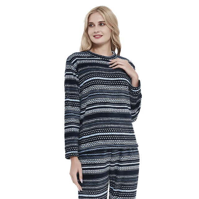 PimpamTex - Women's Autumn Winter Coral Long Sleeved Pyjama Set, Warm Winter Coral Printed Pyjama Set, Perfect Christmas Gift Dalila azul