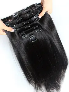 Прямые накладные человеческие волосы 100 г/компл. прямые накладные волосы с зажимом на всю голову бразильские накладные волосы для женщин