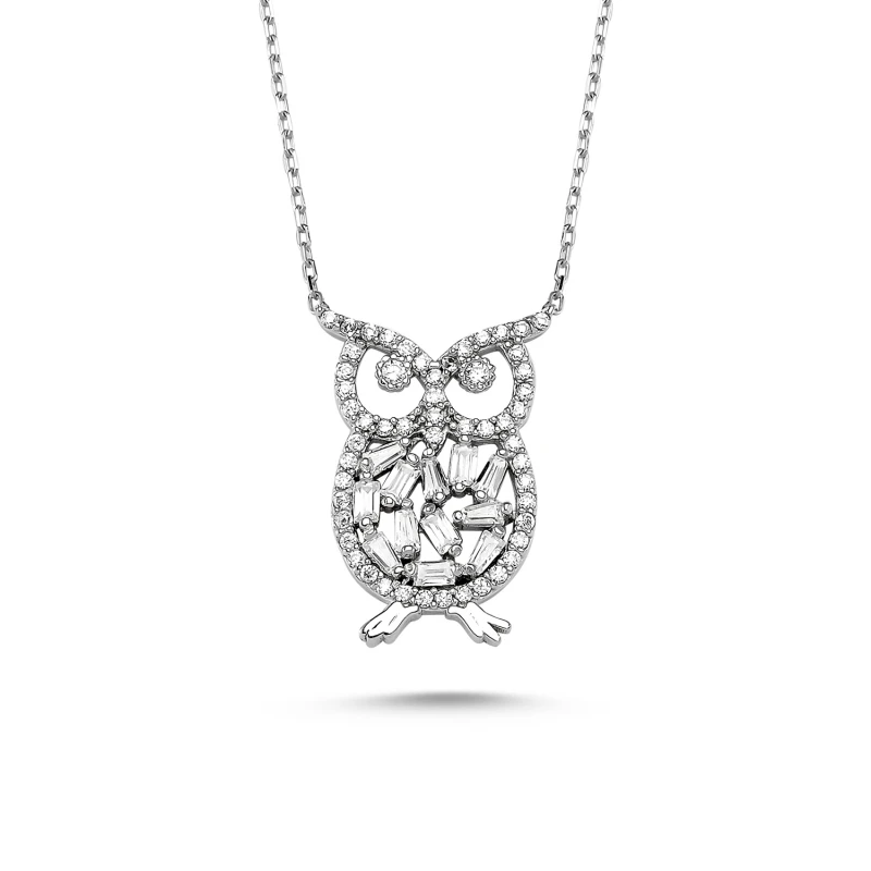 

Silver 925 Sterling Zircon Gemstone Owl Pendant Necklace