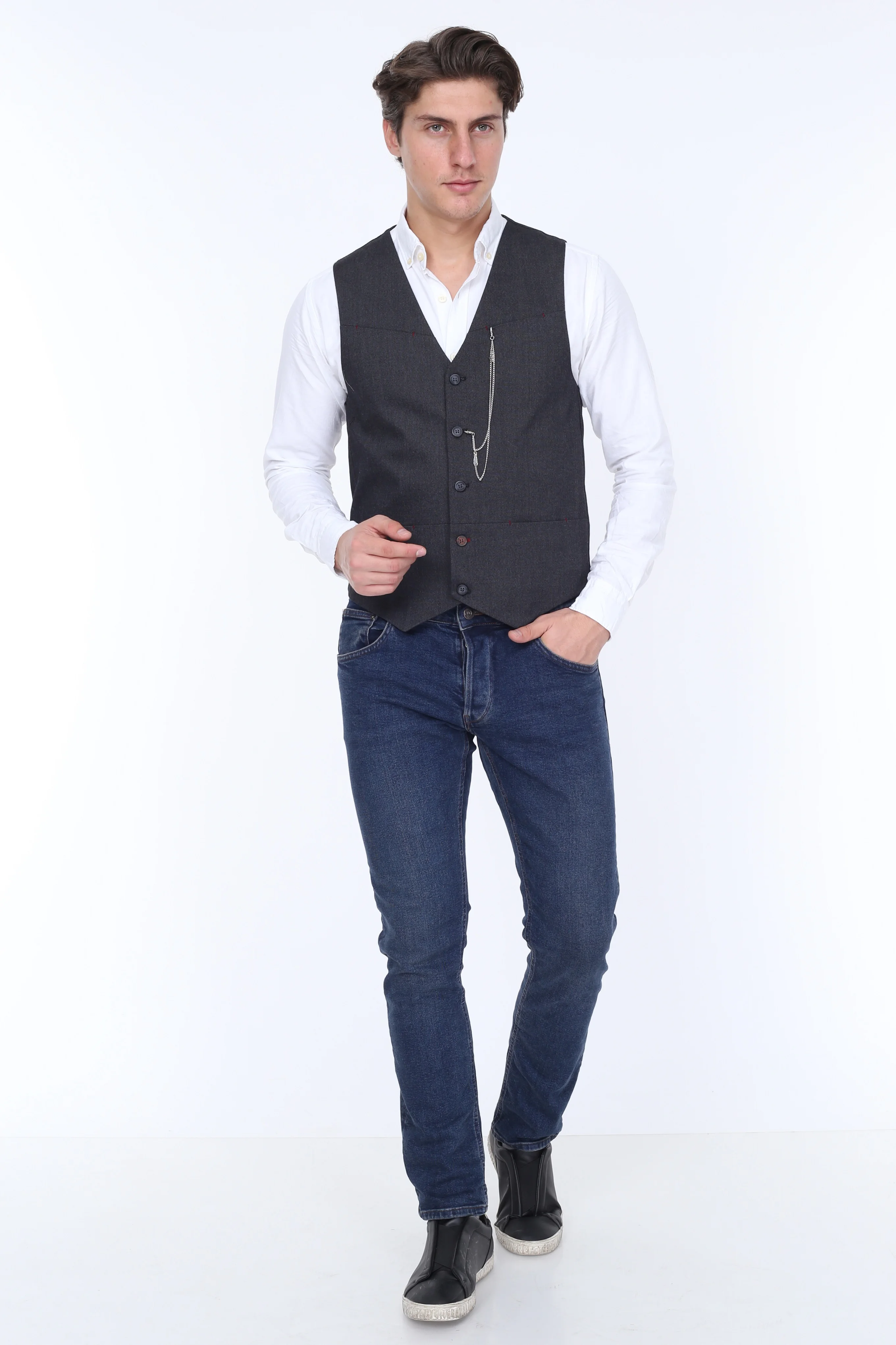 Мужской жилет ZENZEN 01370-Антрацит турецкое качество Стиль SLIM FIT Сделано в Турции европейский размер