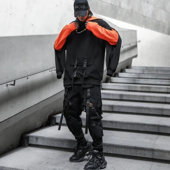 

2 sleeves Hip hop hoodie men Black color Loose Hooded sweatshirt Pocket Punk rock style 2020 Spring Autumn