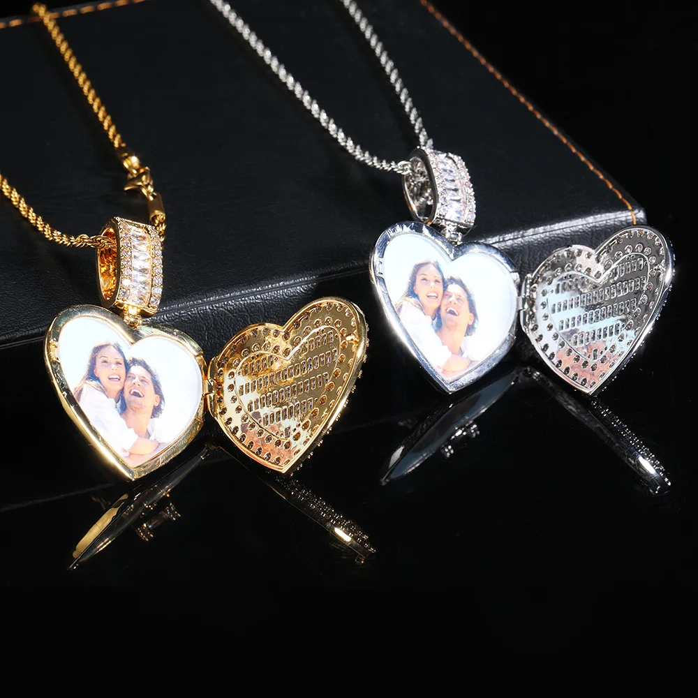 Custom Heart Photo Necklace Folding Locket with Pictures Personalised Miss You Gift for Girlfriend/Wife/Mother/Mom