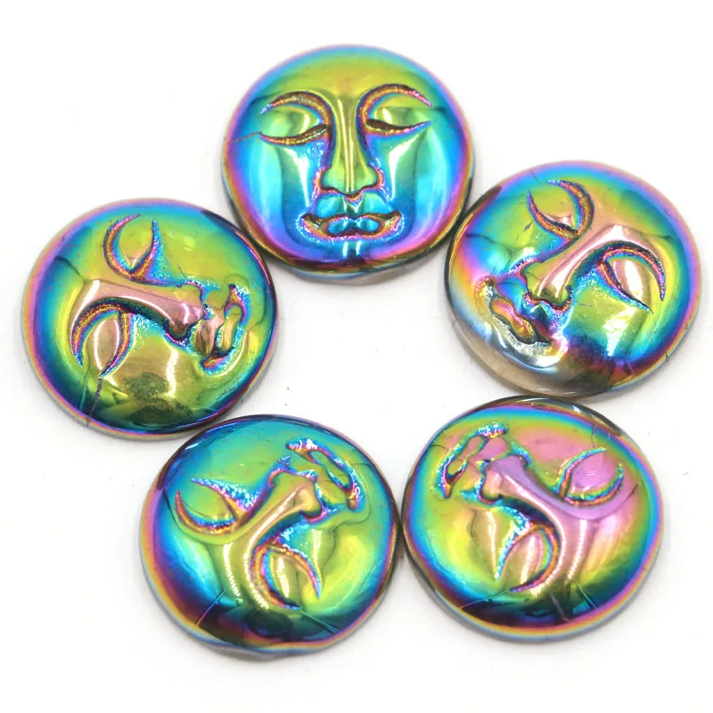 

Special 18x18mm Aura Rainbow Titanium Quartz Moon Goddess Face Cabochon Cab(5 Piece) Gift For Girls