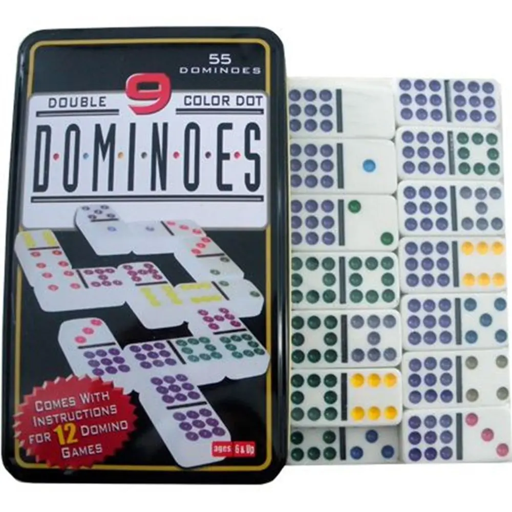 Jogo de Dominó Colorido com 55 Peças e Estojo de Metal Double 9 Color Dot –  Bilharmais®