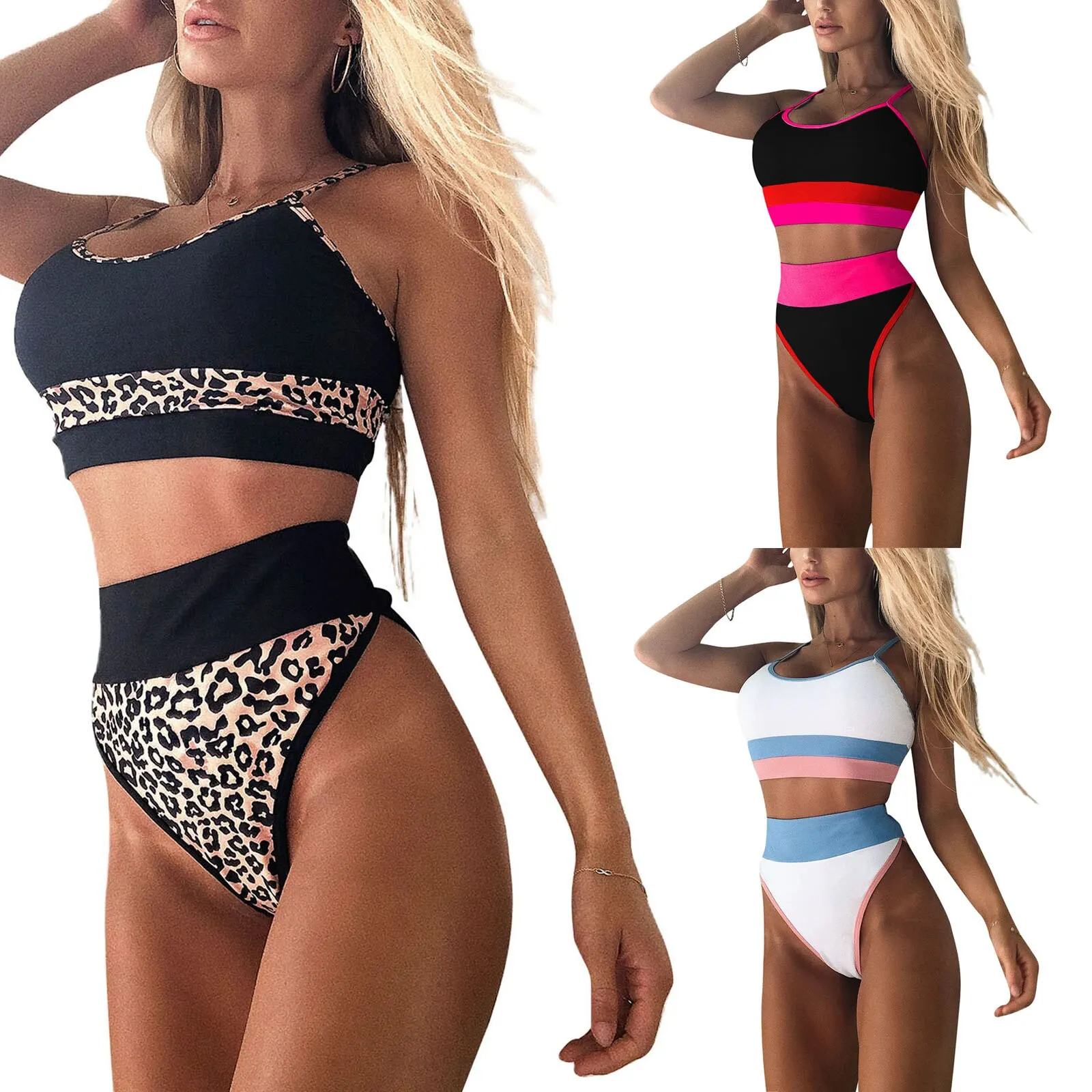 Женский леопардовый купальник бикини с чашками пуш ап и бюстгальтером