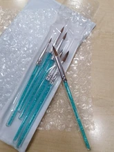 6 unids/set uñas cabello nailon cepillo azul de diamantes de imitación con Kolinsky acrílico cepillo pluma pincel de uñas de Gel, constructor de puntillo herramientas de dibujo