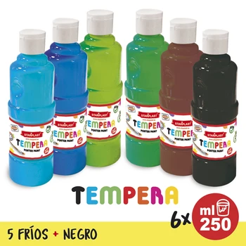 

Starplast Pack 6 Témperas liquid, water Base paint, 250ml, washable for parties, students art, Artístas, Colores cold
