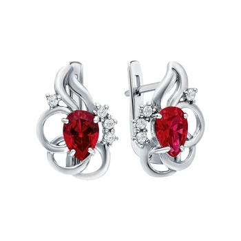 

Silver earrings with cubic zirconia and rubies synthetic sunlight sample 925
