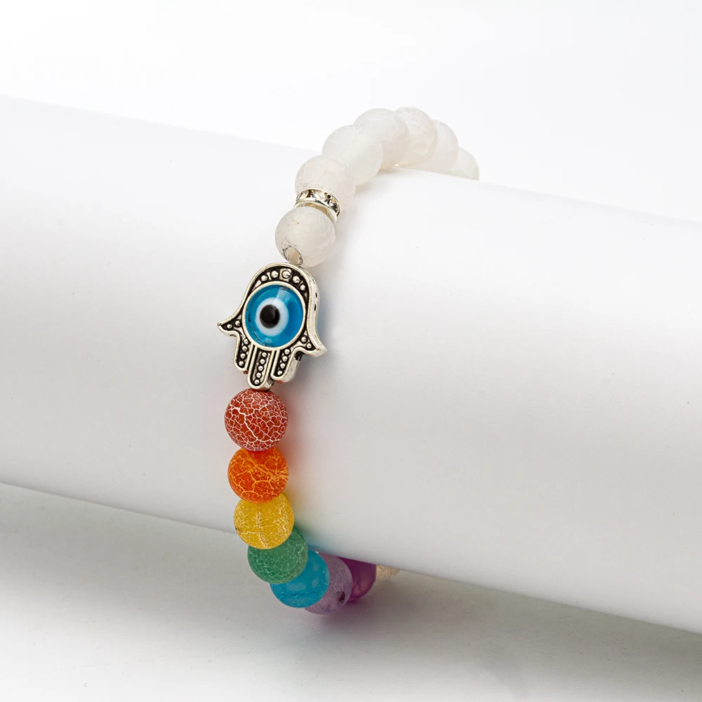 MEIBEADS Evil Eye 7 Чакра скраб белый прозрачный камень Бусины Йога энергетический браслет для мужчин женщин целитель рейки камень браслеты