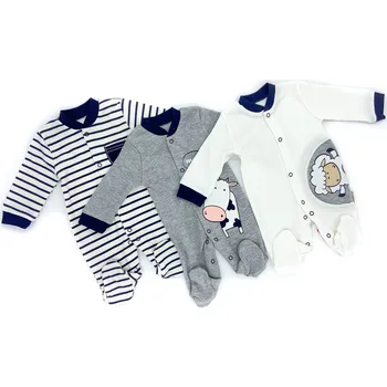 

Necix's Baby Boy Overalls Suit 3'lü 100 Cotton Black White Lamb Cow 0-3 Monthly