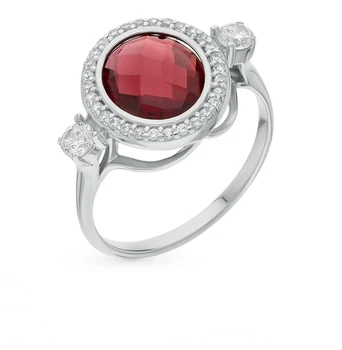 

Silver ring with cubic zirconia and Garnet sunlight sample 925