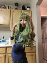 Peluca de cabello sintético para mujer, pelo negro y verde de 24 pulgadas con volante grande y flequillo, estilo africano y americano, fibra resistente al calor