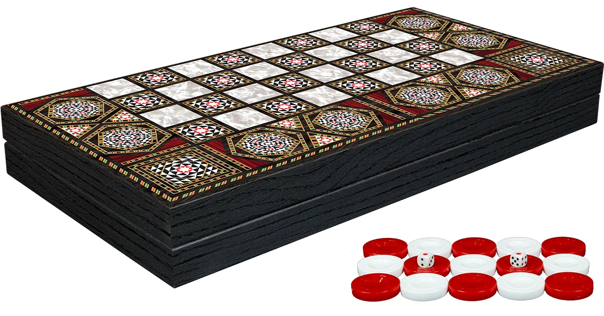 

Orient Luxury Premium Backgammon Wooden Folding Large Chess Set Checkers Draughts Anatolian Pearl Maple Entertainment Board Game