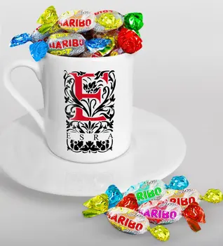 

Personalized Letter Turkish coffee Cup and Haribo Candy Gift Seti-7