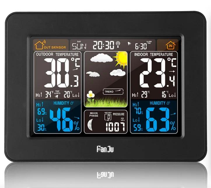 

Weather station color screen wireless full English version of temperature and humidity meter time desktop clock weather forecast