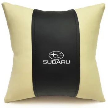 

Eco-leather cushion with Subaru logo (size: 32x32 cm, color: beige with black insert, removable pillowcase with zipper)