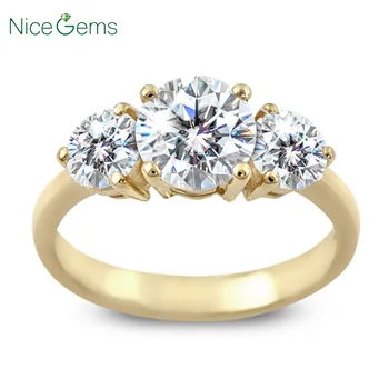

NiceGems 14K 585 Yellow Gold 3 Stone Ring D Color Center 7.5mm 2.5CTW Moissanite Diamond Engagement Ring for Women