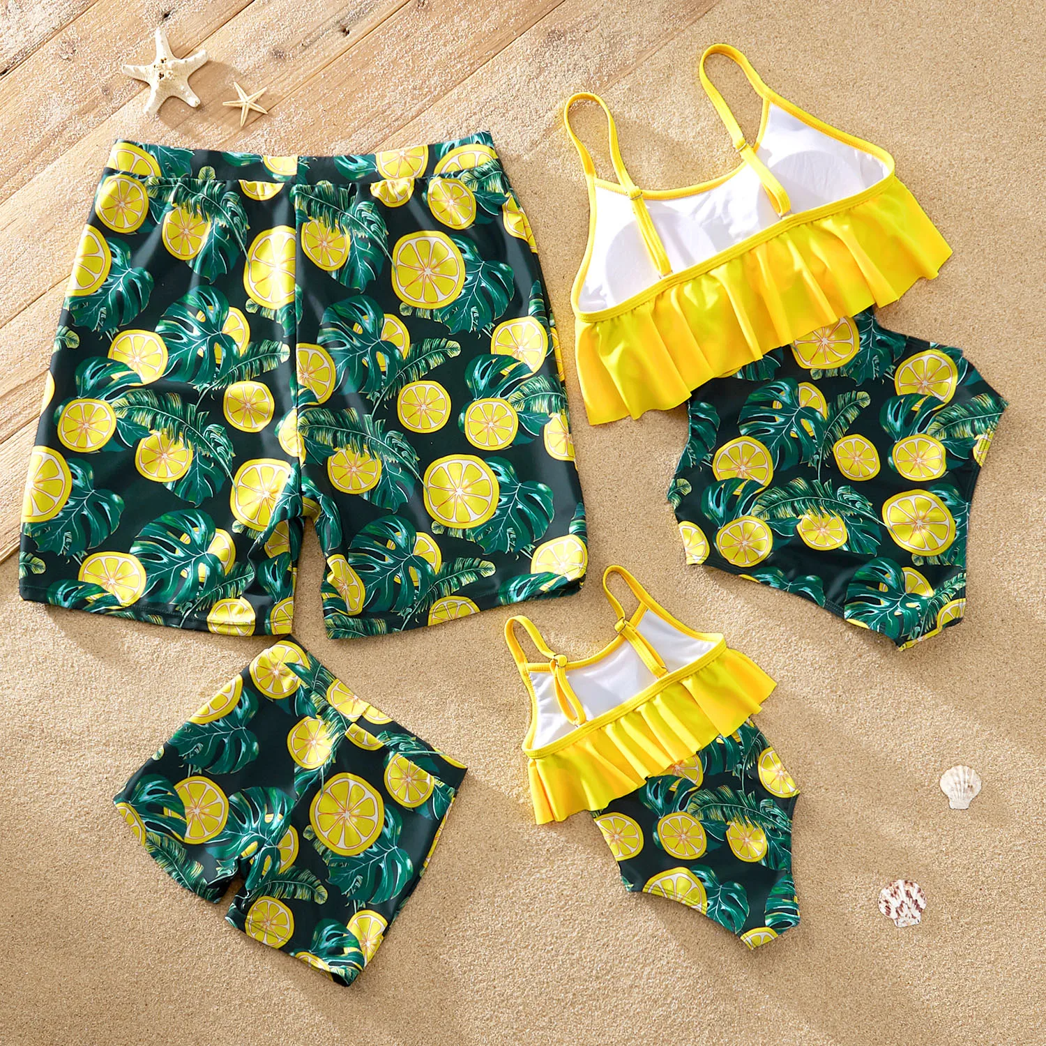 PatPat Summer Floral Print Striped One Shoulder Family Matching Swimsuits