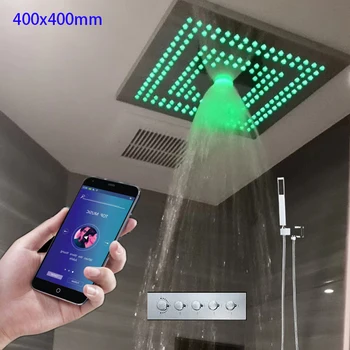 

Luxury LED Shower Set Embedded Ceiling SUS304 400x400mm Bahroom Shower Head Accessories Waterfall Rainfall With Shower Curtain