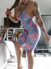 Mono con estampado de Tie Dyeing para mujer, monos de pantalones cortos con espalda descubierta, ropa de discoteca Sexy sin mangas, mono con tirantes, pantalones cortos de verano 2020