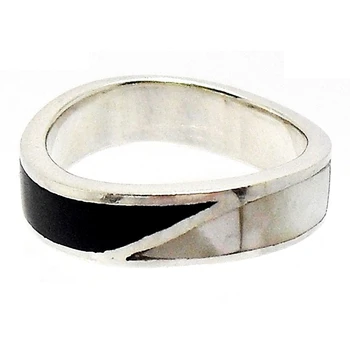 

Silver Ring 925 Sterling m size 18 winding black white [831]