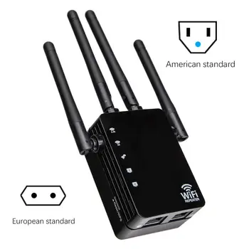 

US/EU Plug WiFi Repeater Wall-mounted Dual Band 1200Mbps Signal Amplifier Booster 4 Antennas WiFi Range Extender Access Point