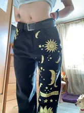 2021, Digital Luna estrella impreso Pantalones rectos pantalones a la moda Jeans moda impreso damas alta cintura niñas Denim Chic Pantalones