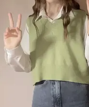 Women Vest Clothing Knitted-Vests Preppy-Style Korean V-Neck Casual New High-Quality