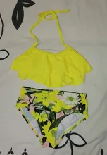Bañador de 5 a 14 años para niña, traje de baño para niña con estampado de hojas, Bikini de chica adolescente, traje de baño con Top de cuello Halter para niña Falbala